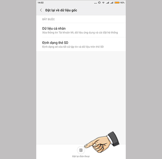 Đặt lại điện thoại